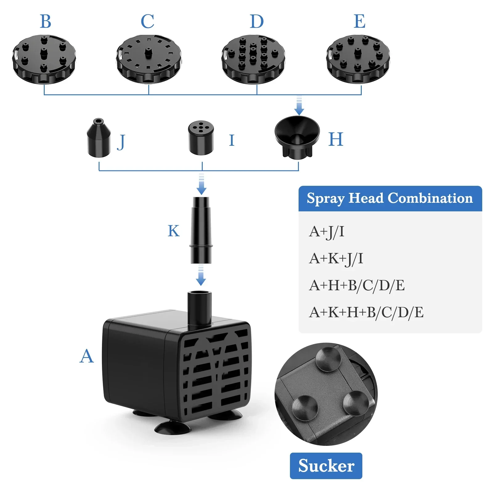 AISITIN Solar Fountain Pump,with 6Nozzles and 4ft Water Pipe,Solar Powered Pump for Bird Bath,Pond,Garden and Other Places