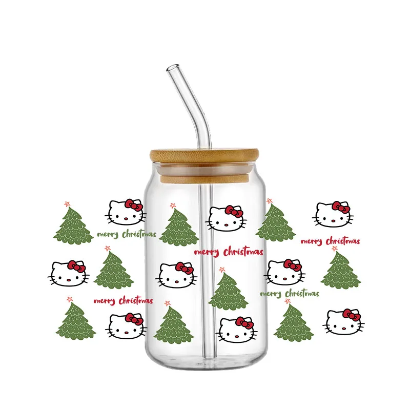 Cartoon Sanrio Hello Kitty 16OZ UV DTF Cup Wraps Transfer Sticker For Glass Libbey Can Bottle Selfadhesive Washable DIY Custom