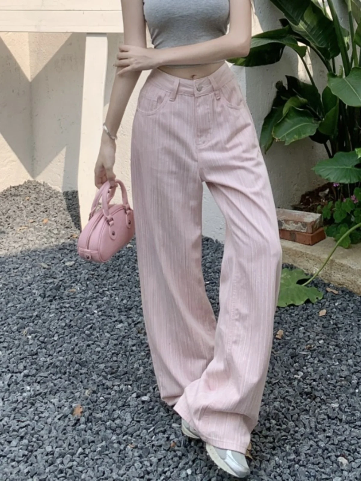 

American Sle High Waist Loose Fit Straight Leg Blue Jeans Women's Spring Autumn New Design Long Pants Floor Length