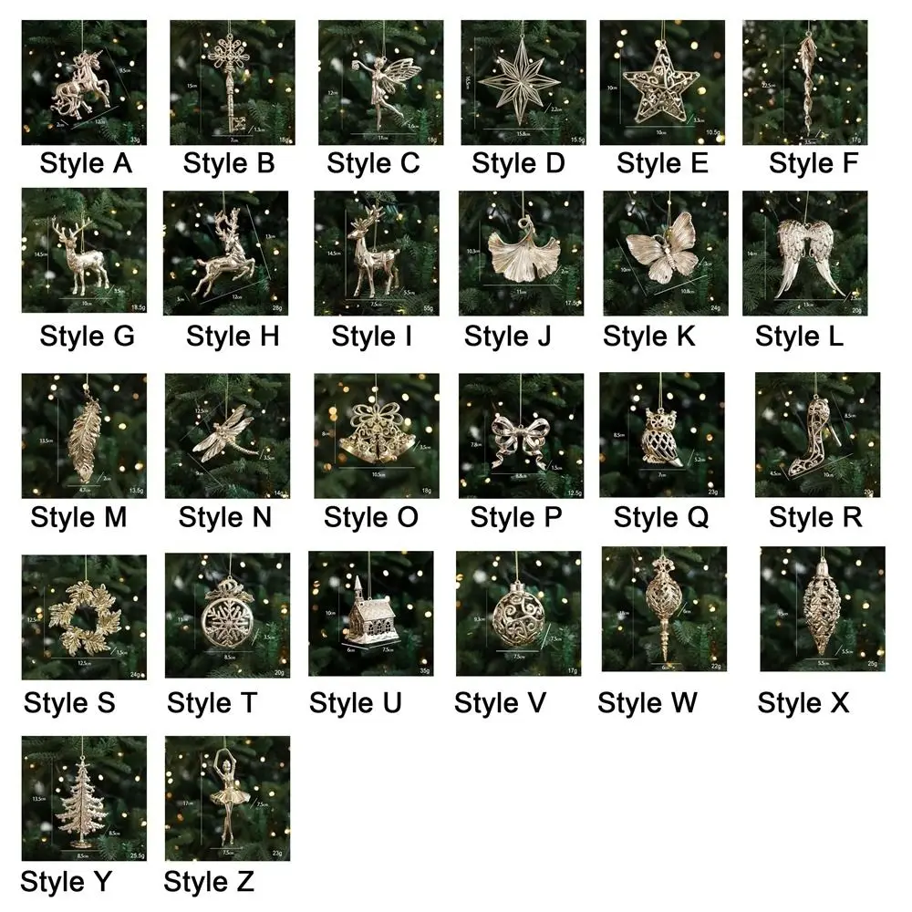 Plastic Christmas Gold Plating Hanging Pendant Snowflake Elk Christmas Tree Ornaments Butterfly Decorative Angel Xmas Pendants