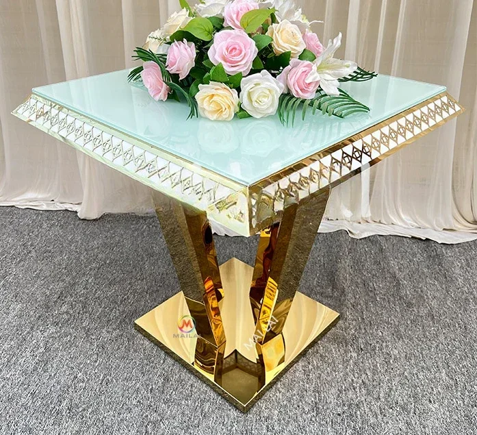 New Coming Gold Stainless Steel Square Cake Table for wedding centerpieces