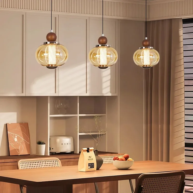 

Nordic Modern Glass Pendant Light With Wood Accent Warm Lighting For Bedroom Bedside Reading Corner Dining Room Decoration Light
