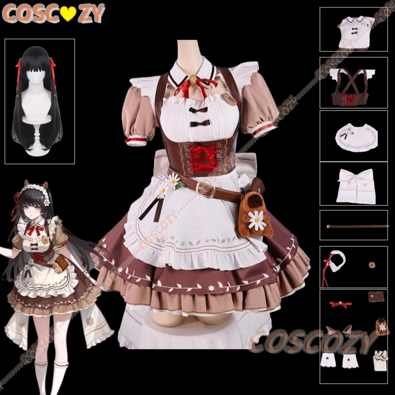 

Wuthering Waves Чиса Косплей Костюм Парик Кофе Кафе Платье Повязка на голову Фартук Аксессуары Реквизит Рождественская вечеринка для женщин Девочек Мужчин