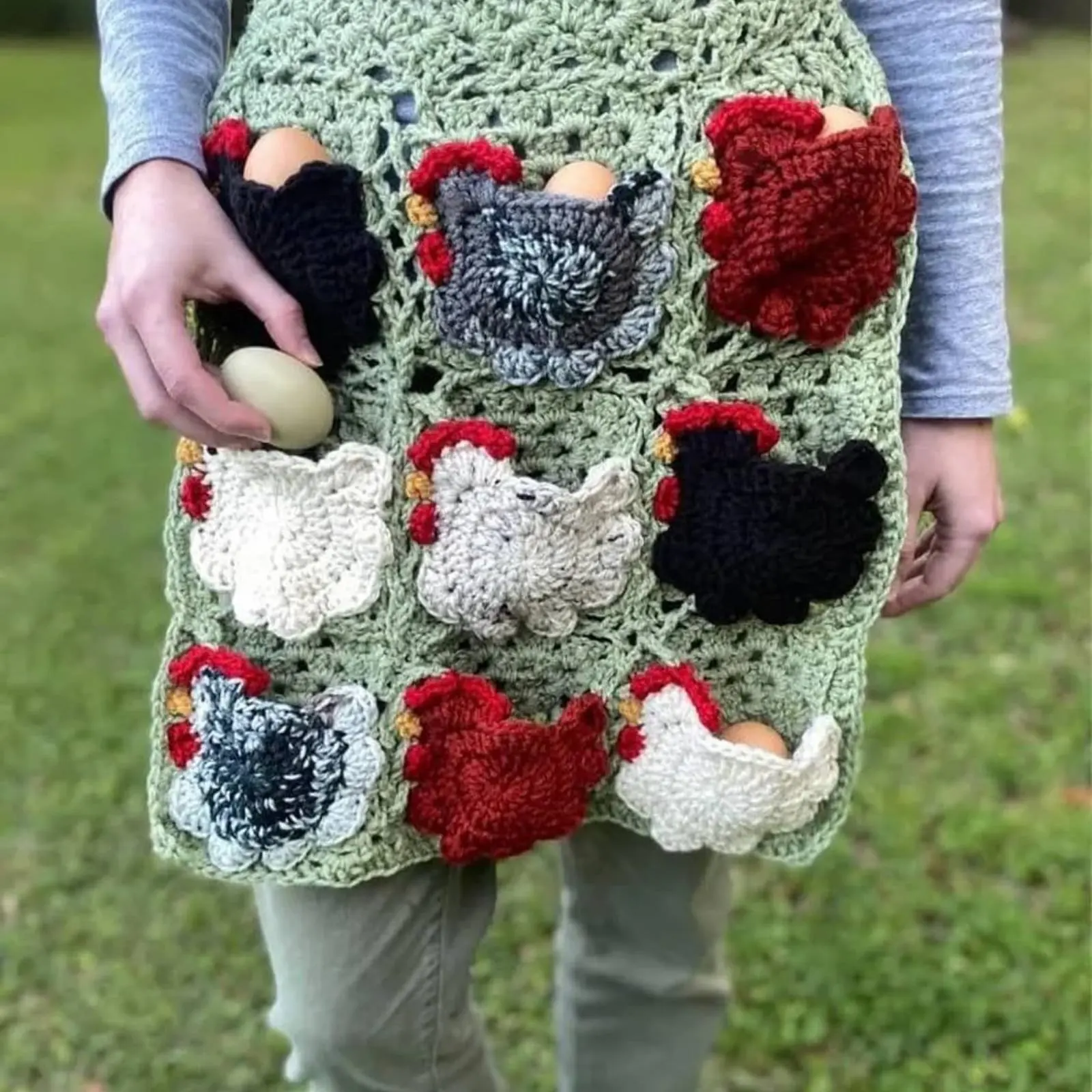 Handmade Chicken Pocket Apron Handshands-Available Crochet Chicken Apron Farm Accessory Rustic Design Reusable for Farmers