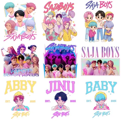 Kpop Demon Hunters Saja Boys Patches for Clothes Heat Transfer Thermal Stickers DIY Kids T shirt Iron on for Women Appliqued