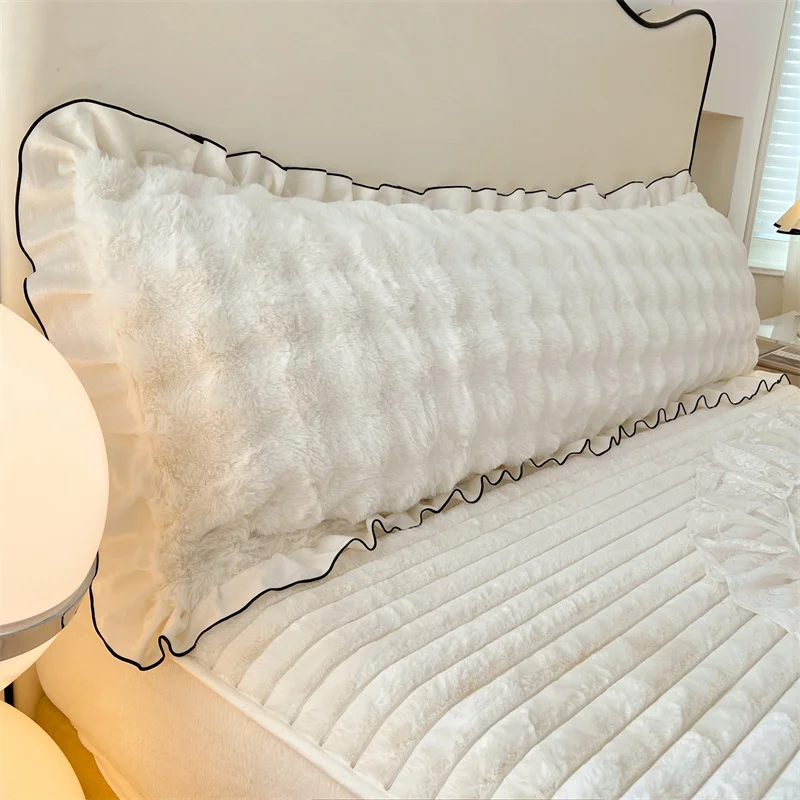 1pc New lace plush long pillowcase, light luxury thickened couple double pillowcase (without inner core), soft and comfortable