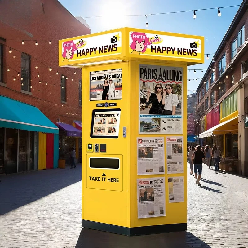 Customized Modern Photo Booth Vending Machine 4 in 1 Self Service with Newspaper Print for Mall and Wedding