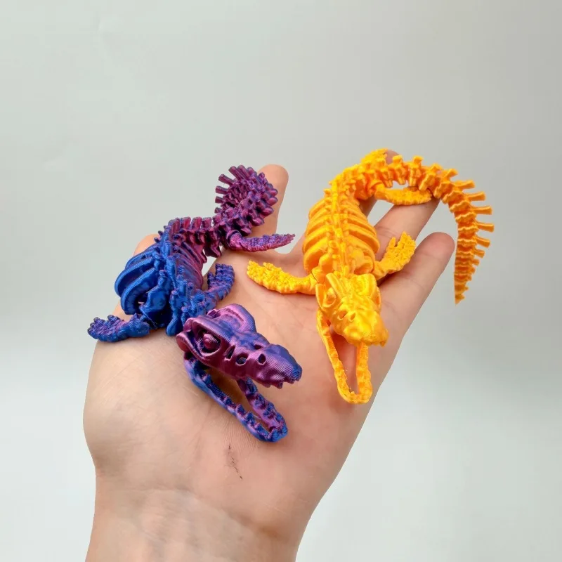 3D-печатный скелет Дракона Кость Дракона с разноцветным и летающим крылом с открытым ртом для настольной фигурки или детских новогодних подарков