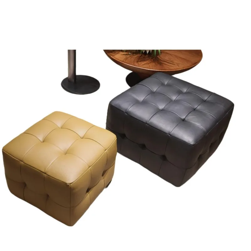 

Leather pedal stool household living room coffee table soft square pier foot pad low entry door square shoe change