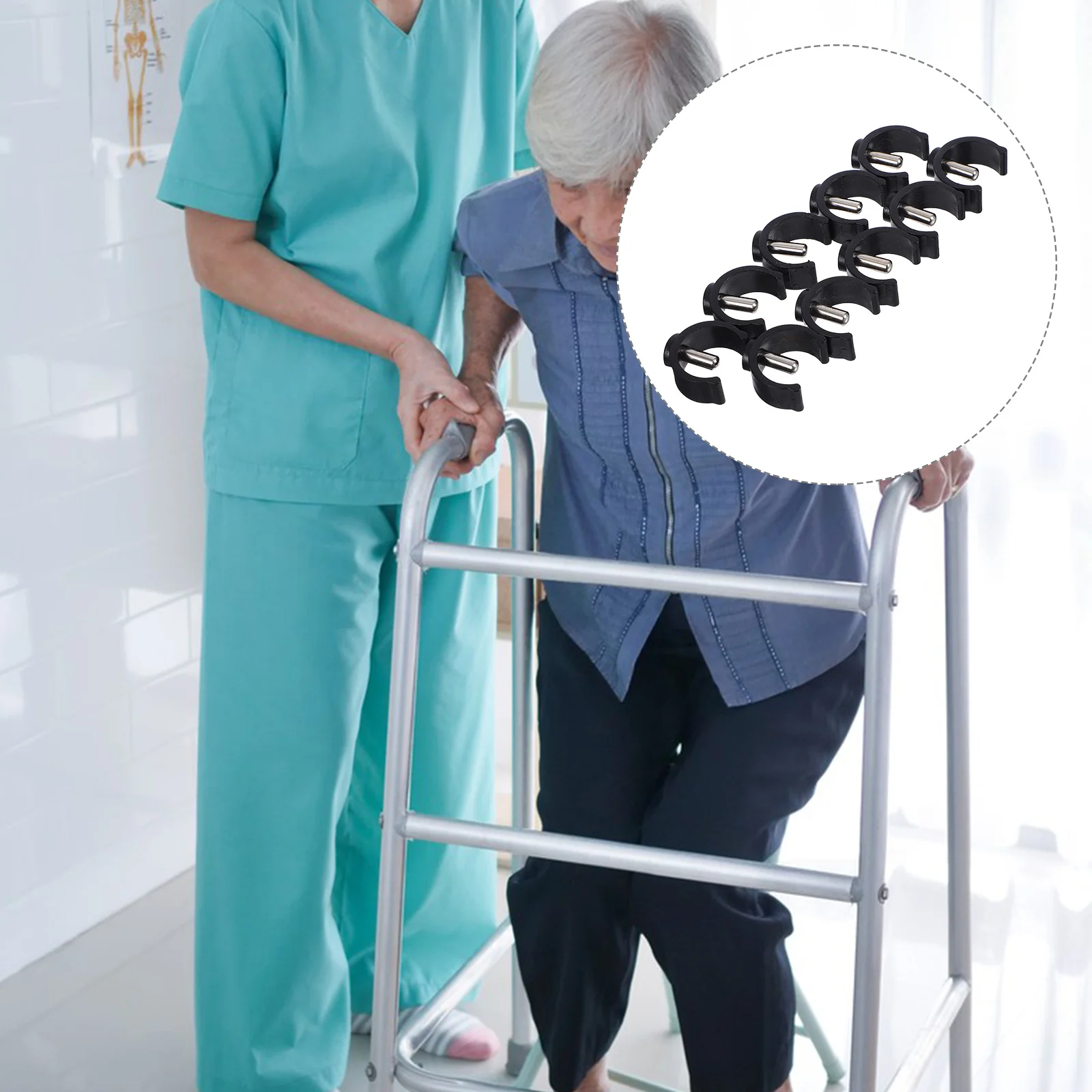 

10 шт., замки для костылей, сменные зажимы для трубок ходунков, пластиковые стальные зажимы C-образной формы для тростей, треккинговых палок, нескользящие