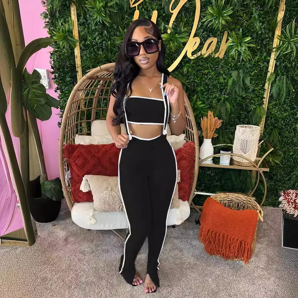 두 조각 세트 여성 바지 세트 Strapless 민소매 섹시한 탑 매칭 세트 긴 바지 슬림 피트 클럽 Y2k streetwear 2025 Beach