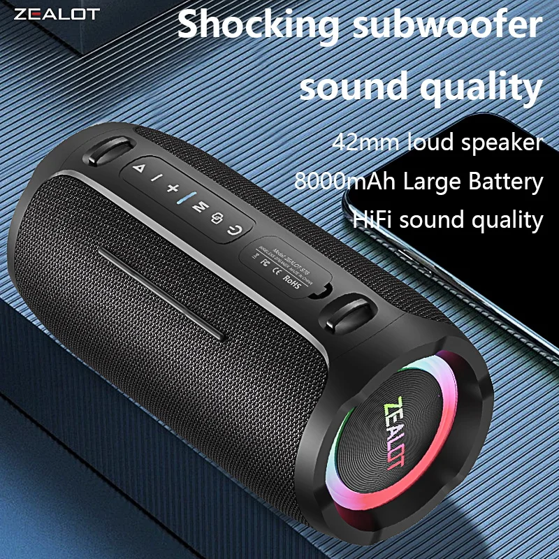 ZEALOT S76 50W Wireless Speakers,Hifi Sound quality,RGB light Wireless Speaker,8000mAh Battery,24 Hours Playtime Loud Stereo.