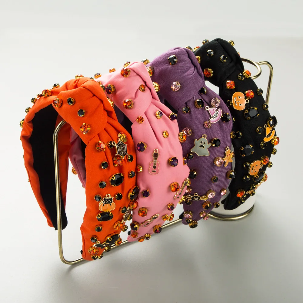 

Halloween Spooky Ghost Pumpkin Headband Colorful Rhinestone Hairband Holiday Party Cosplay Headwear Fancy Dress Accessories