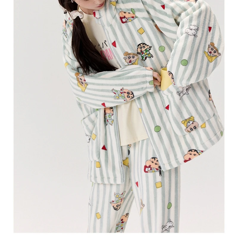 Kawaii Crayon shin-chan pyjamas Anime fille mignon dessin animé hiver épaissir garder au chaud manches longues pantalon découpable maison costume ensemble nouveau