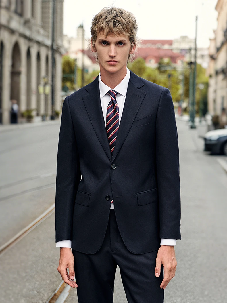 

Men's 50% Wool Deep Blue Suit for Business Casual & Wedding, 2-Piece Groom Blazer Set, Office Commute Formal Attire with Pants