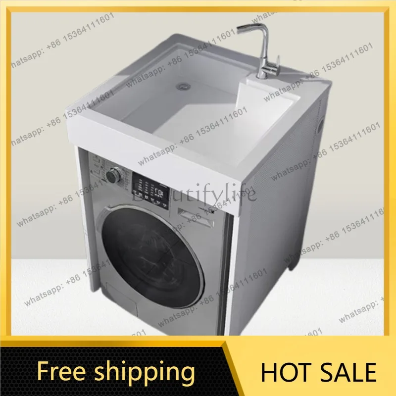 Best Sellers Modern Space Aluminum Compact Laundry Cabinet Balcony Sink Washboard Washer Combo Bathroom Furniture Mueble Bajo La
