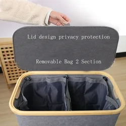 double Laundry Hamper with Lid Divided Laundry Hamper with Removable Bag 2 Section Dirty Clothes Basket with Handle for Bathroom