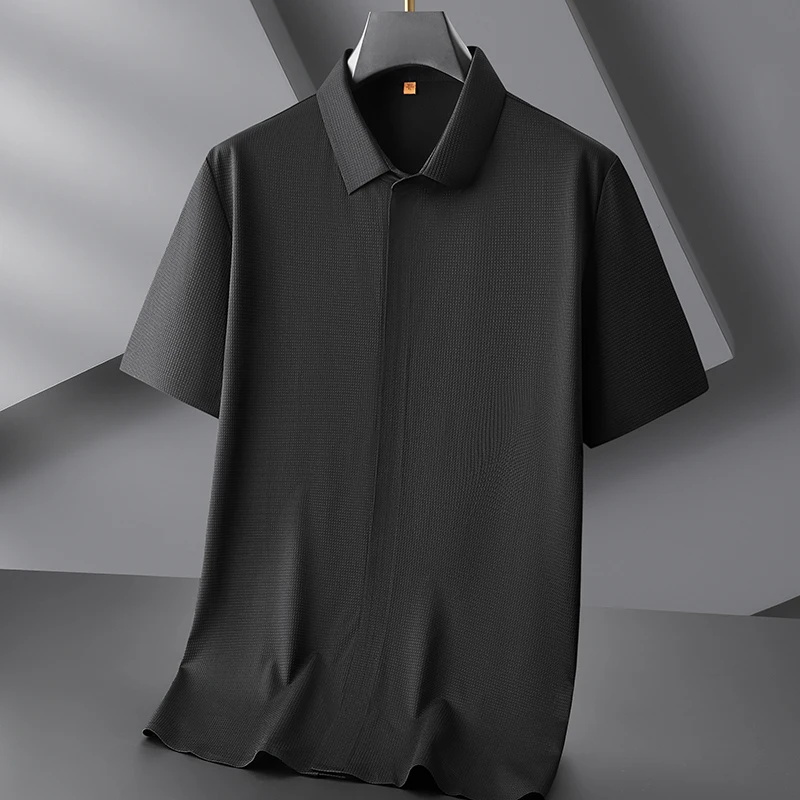 8XL 7XL 6XL 2026 New Summer High End Luxury Zipper Shirt Men Brand Clothes Ice Silk Breathable Mens Shirts Casual chemise hommes