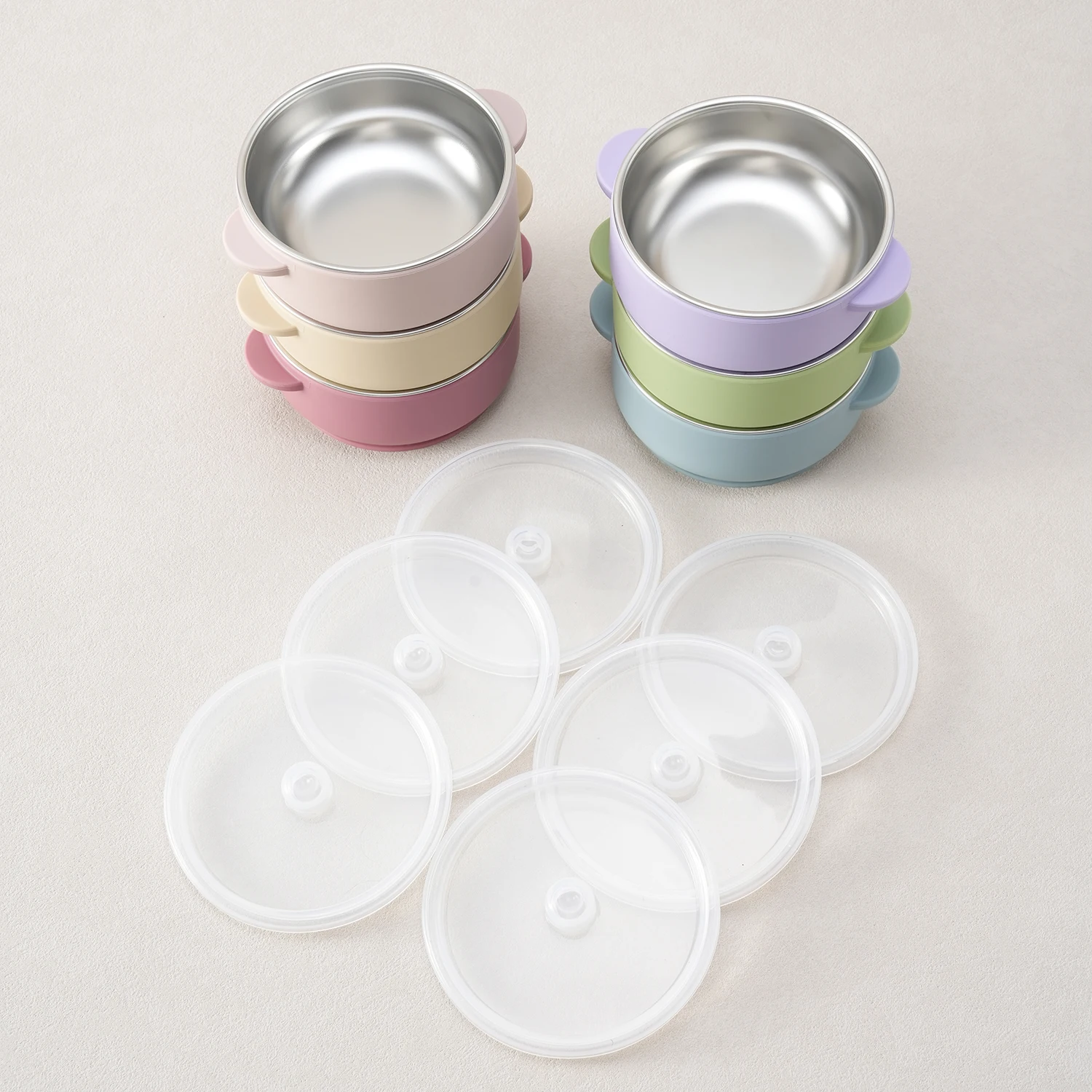 Color Kids 1PC Stainless Steel Removable Silicone Feeding Baby Tableware Toddler Kids Solid Food Training Dishes Plate Bowl