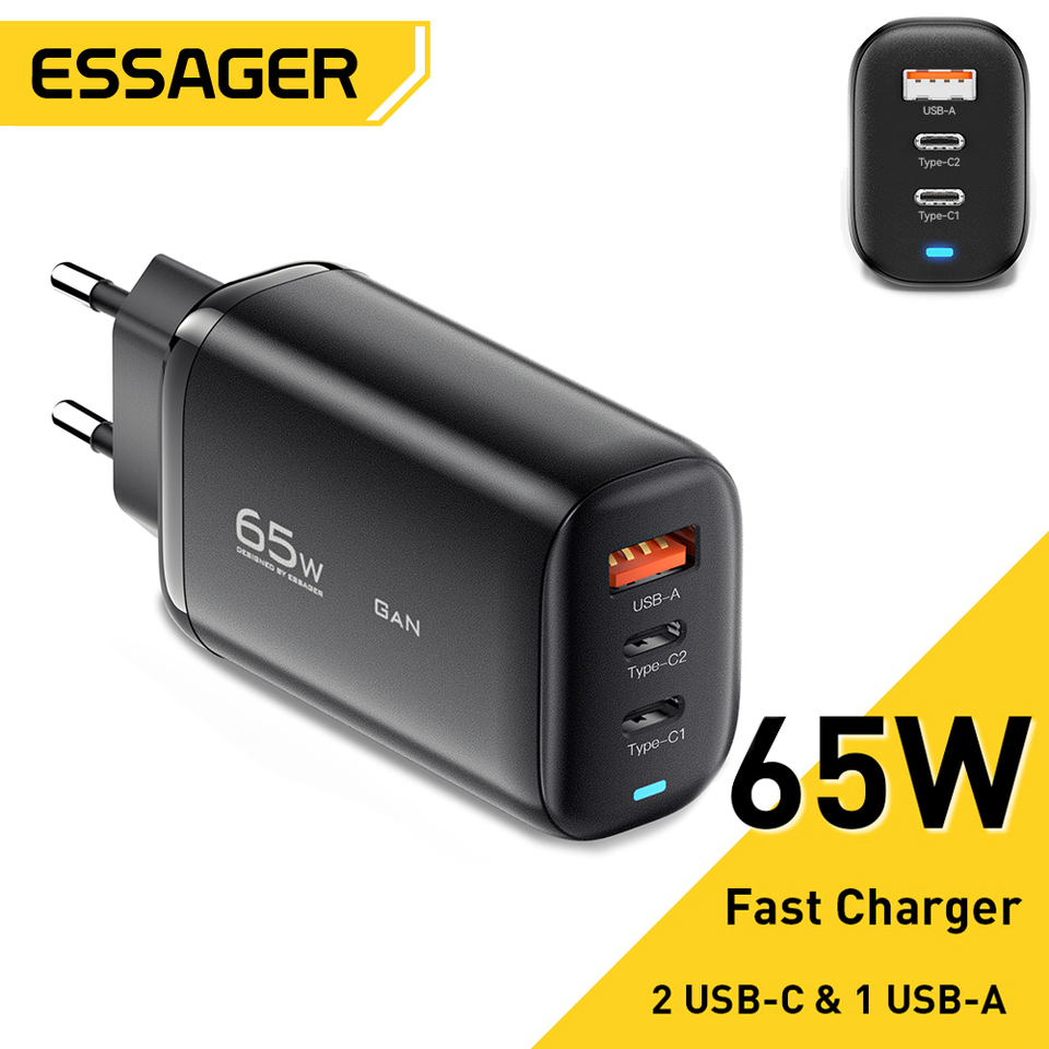  Essager 65W GaN USB Type C Charger For Laptop PPS 45W 25W Fast Charge For Samsung QC3.0 PD3.0 For iPhone14 13 Pro Phone Chagers 