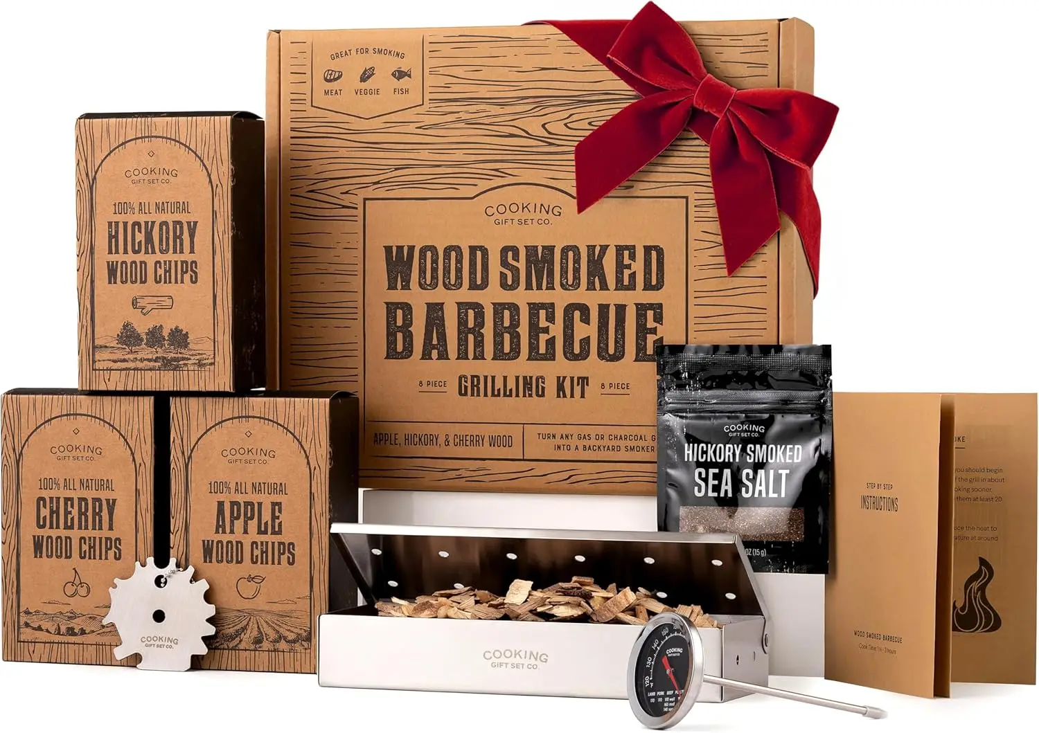 

Stainless Steel Smoker Box for Gas Grills - Complete Kit with Wood Chips, Thermometer & Recipes