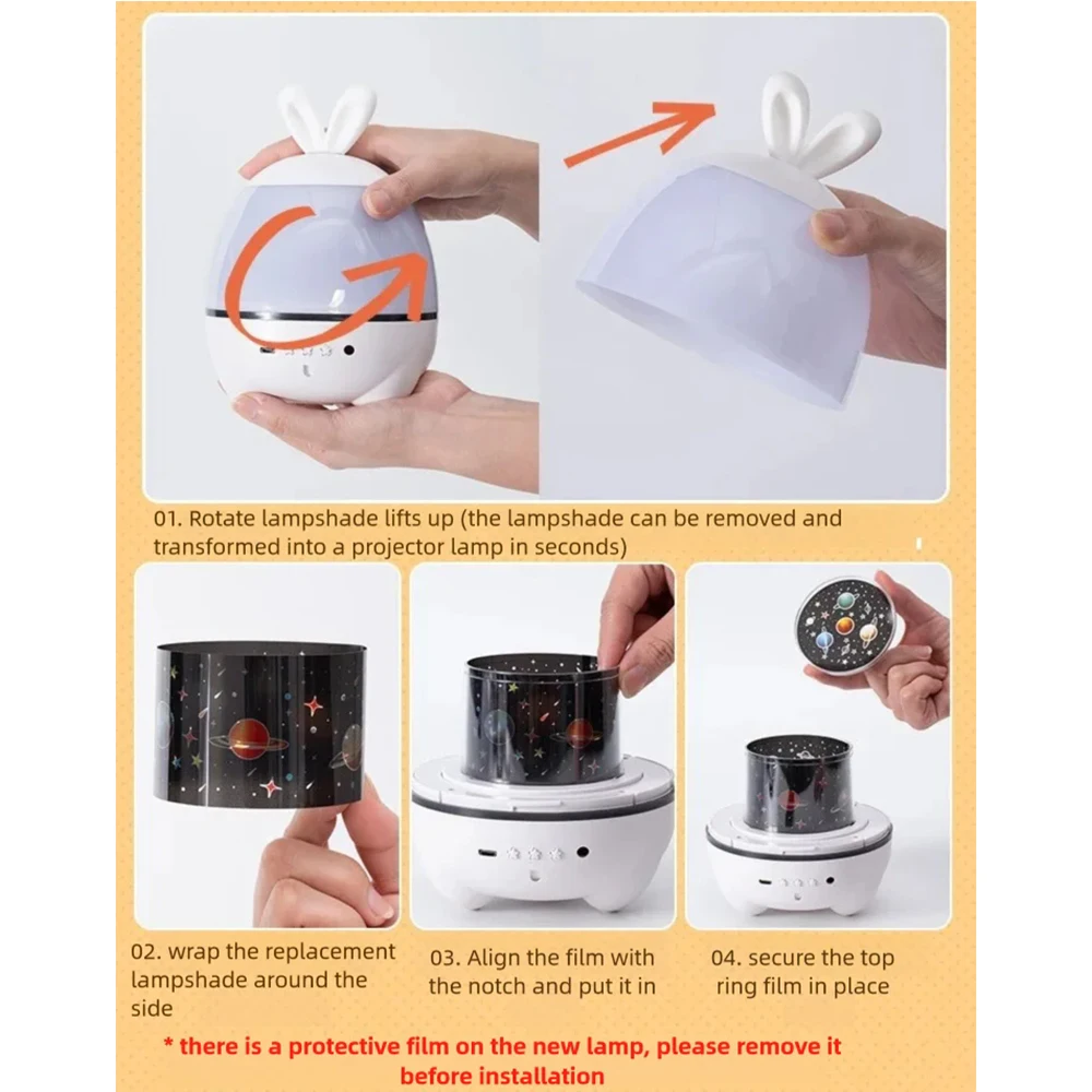 ラッキーラビット キッズプロジェクターナイトライト BTスピーカー付き、12枚のフィルムで銀河星空を投影、ベビールームの装飾、誕生日プレゼントに