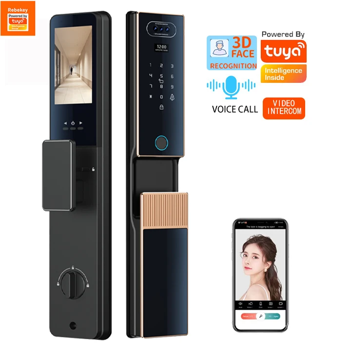 

002 Smart Home Fully Automatic 3D Face Recognition Fingerprint Smart Door Lock Cerradura De Puerta Intelligent Tuya App Unlock