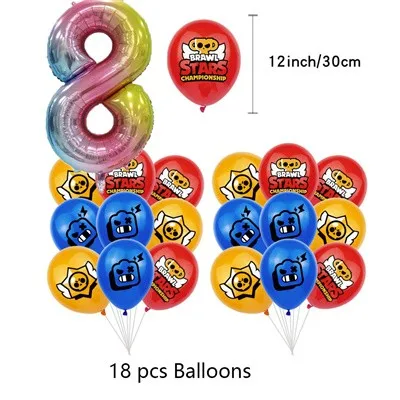 Globos de Brawl Stars, Pancarta de Feliz Cumpleaños, Decoración para Fiestas de Juegos, Adorno para Pastel, Pegatinas, Vajilla Desechable, Llavero