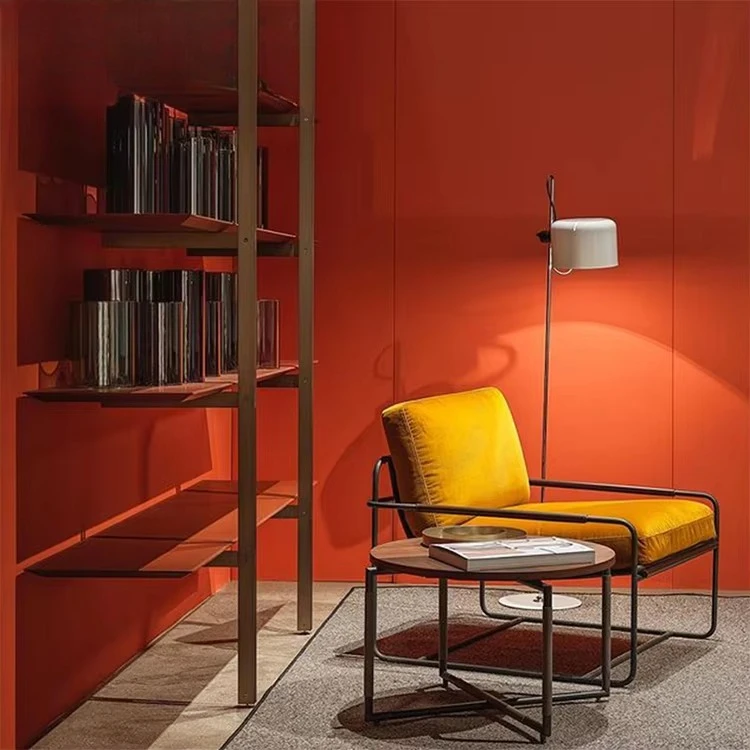 Retro simple study chair, metal frame velvet fabric, living room leisure home single sofa chair