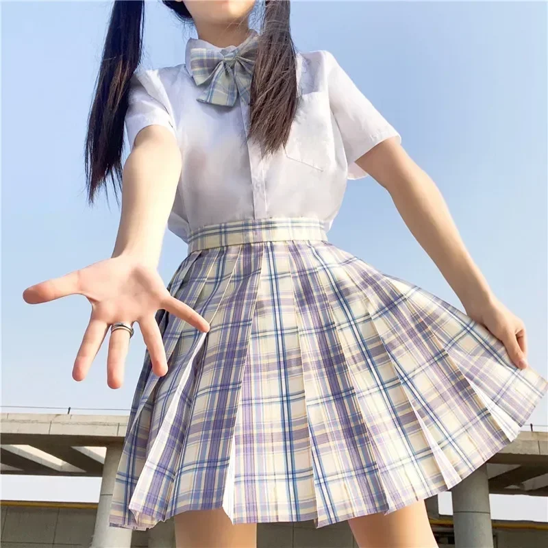 

New Korean Pleated Mini Skirts Women Spring Summer Micro Plaid Skirt High Waist White Pink Skirt Kawaii Y2k JK Skirt