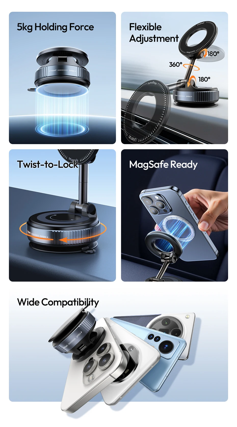 Ulanzi SK-25 Handyhalter Vakuumsauger MagMount 360° ° Flexible Anpassung für Smartphone, Autofenster, Armaturenbrett, Livestream Vlog – Detail 2