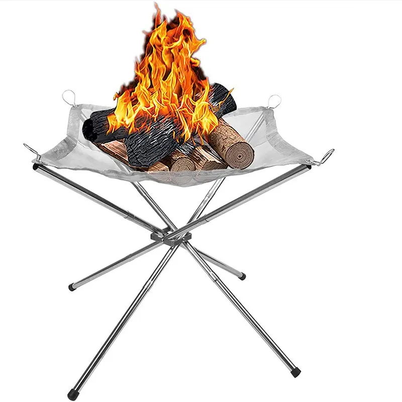 Stainless Steel Brackets Mesh Fire Pit Portable Outdoor Fire Pit Foldable Camping Fire Barbecue Metal Stand