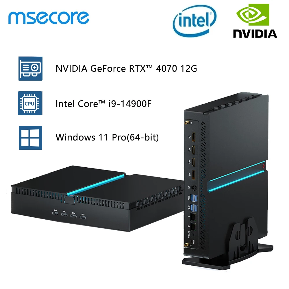 Msecore 인텔 코어 i9-14900F, NVIDIA RTX4070, 12G 개별 카드 게이밍 미니 PC, DDR5 NVME 오피스 데스크탑 컴퓨터, 8K HD BT5.3, MV300