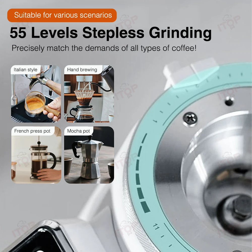 Commercial 64 mm Burr Grinder Plasma -static Design 750 g Bean Hopper Quick Release Burr 350 W 110-240 V