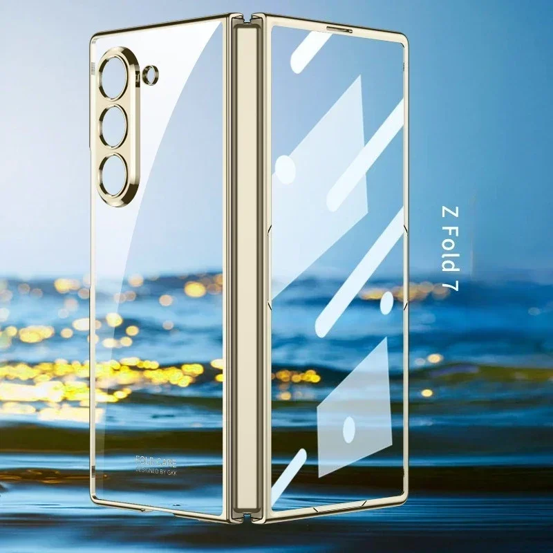 

For Samsung Z Fold 7/6/5G Electroplating Phone Case Transparent Shell Film Shockproof Protective Cover for Fold 7/6 Hinge