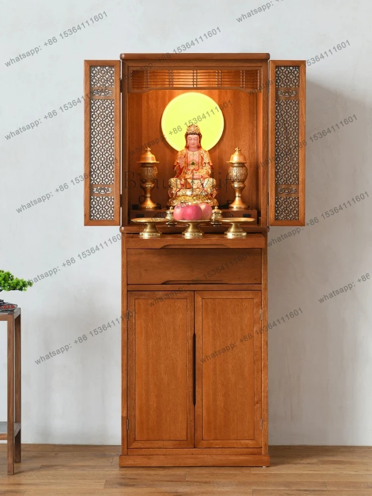 Solid Wood Shrine Home Guanyin Buddha Cabinet Standing Living Room God of Wealth Worship Table Altar Incense Offering Table