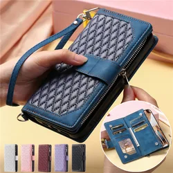 Long Lanyard Flip Leather Case For Samsung S23 S22 Ultra S20 S21 Plus Fe S10 S9 S8 Note 20 10 8 9 Zipper Wallet Card Cover Coque