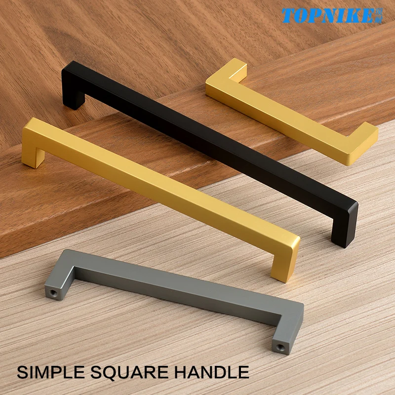 

Cabinet door long handle bathroom cabinet drawer wardrobe door handle square shape gold color black solid aluminum alloy