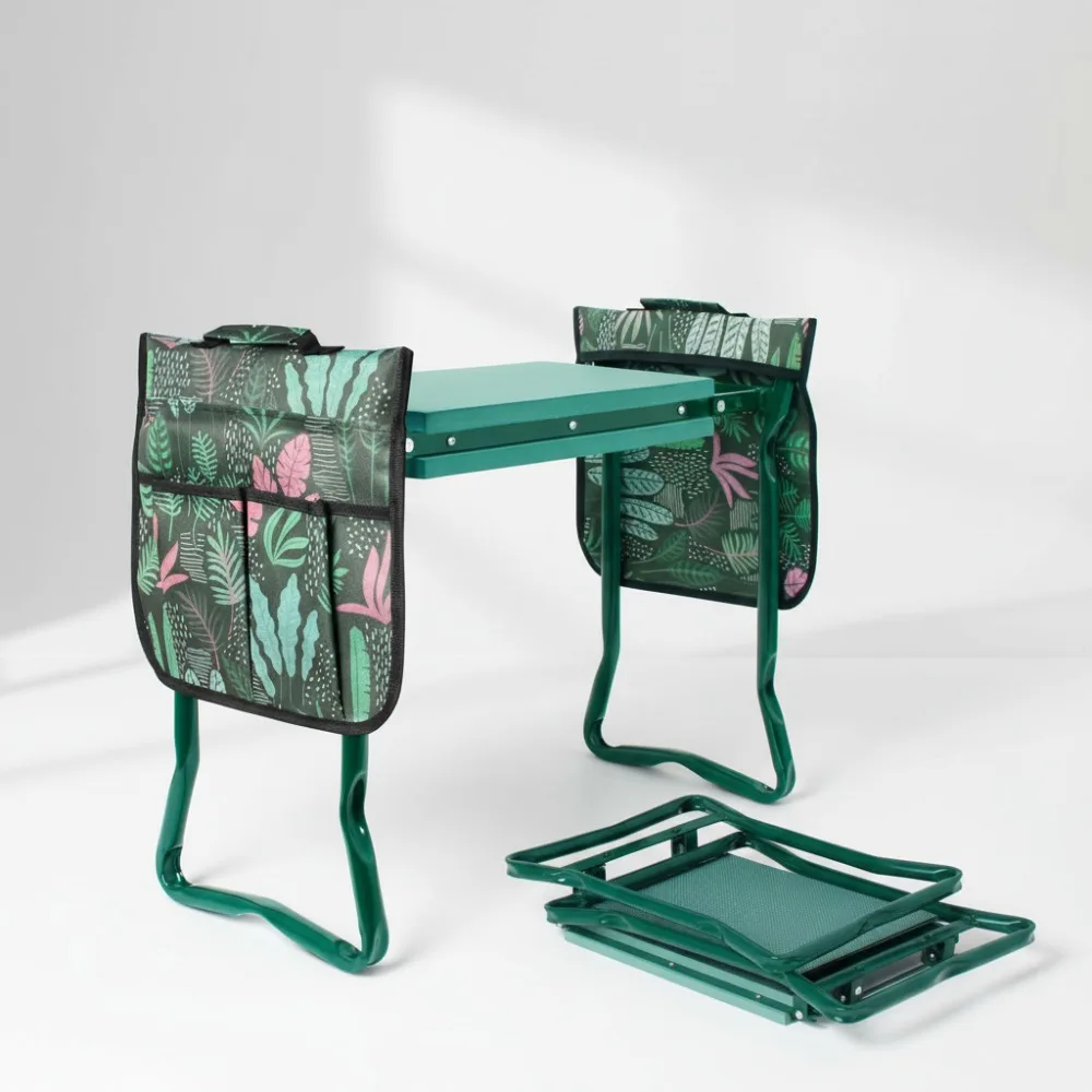 

Heavy Duty Foldable Garden Kneeler Seat Stool with 2 Tool Bags and Soft Pad for Gardening Enthusiasts