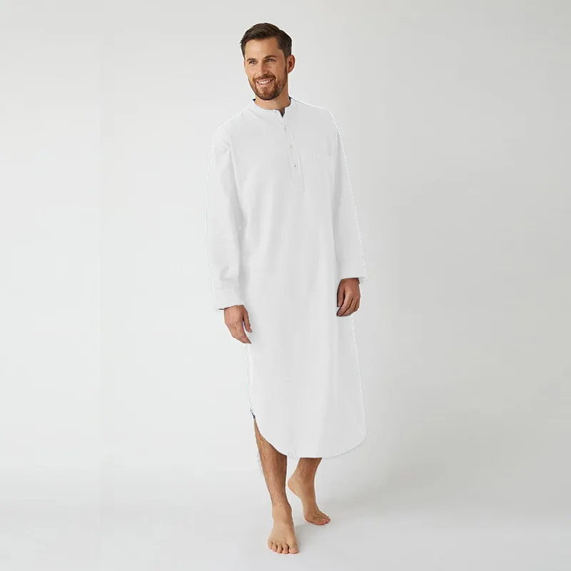 Hombre de manga larga cuello redondo musulmán árabe ropa islámica para hombre batas de Color sólido Arabia Saudita Abaya Dubai vestido Jubba Thobe MY902