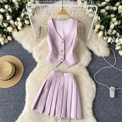 Sexy two Pieces Sets Chic Single Breasted suit vest Top with High Waist Hip Wrap CHAIN summer sweet Full Skir