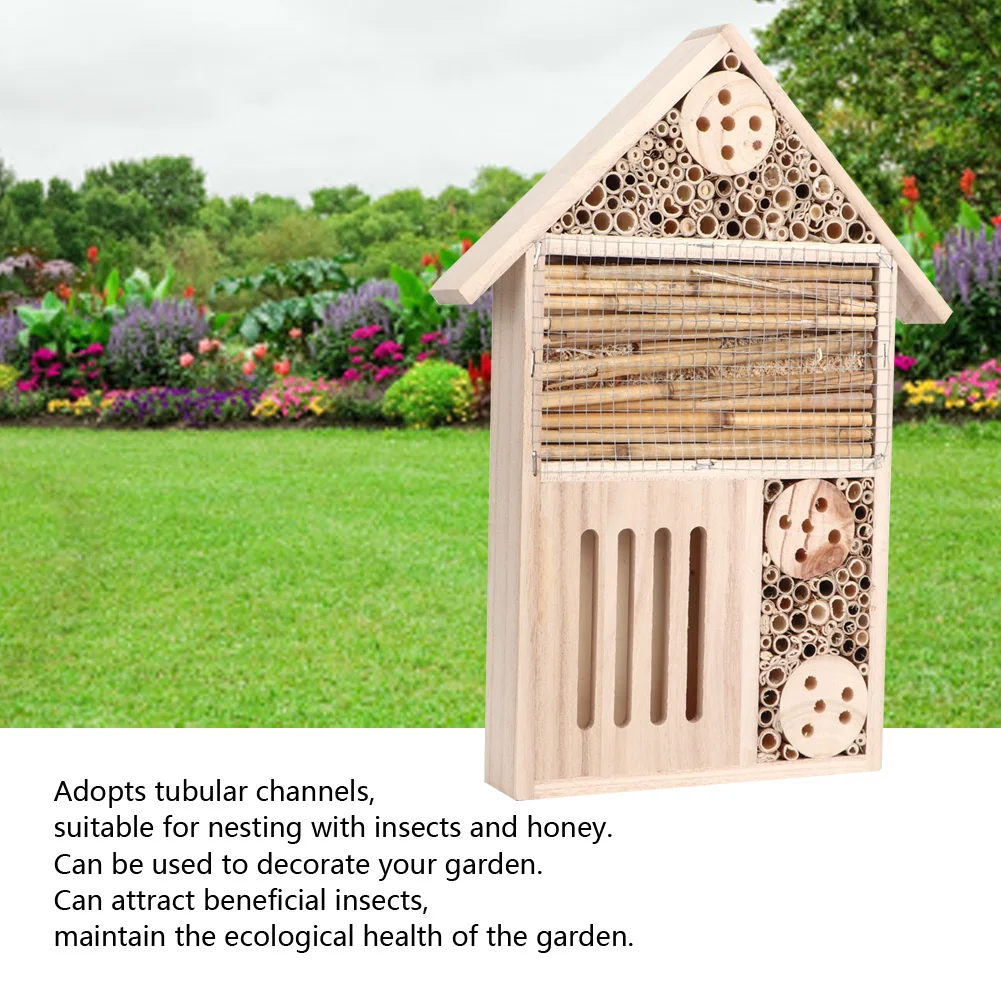 Insect House Garden Outdoor Wooden Insect Bee House Wood Bug Room Shelter Nesting Box Decoration