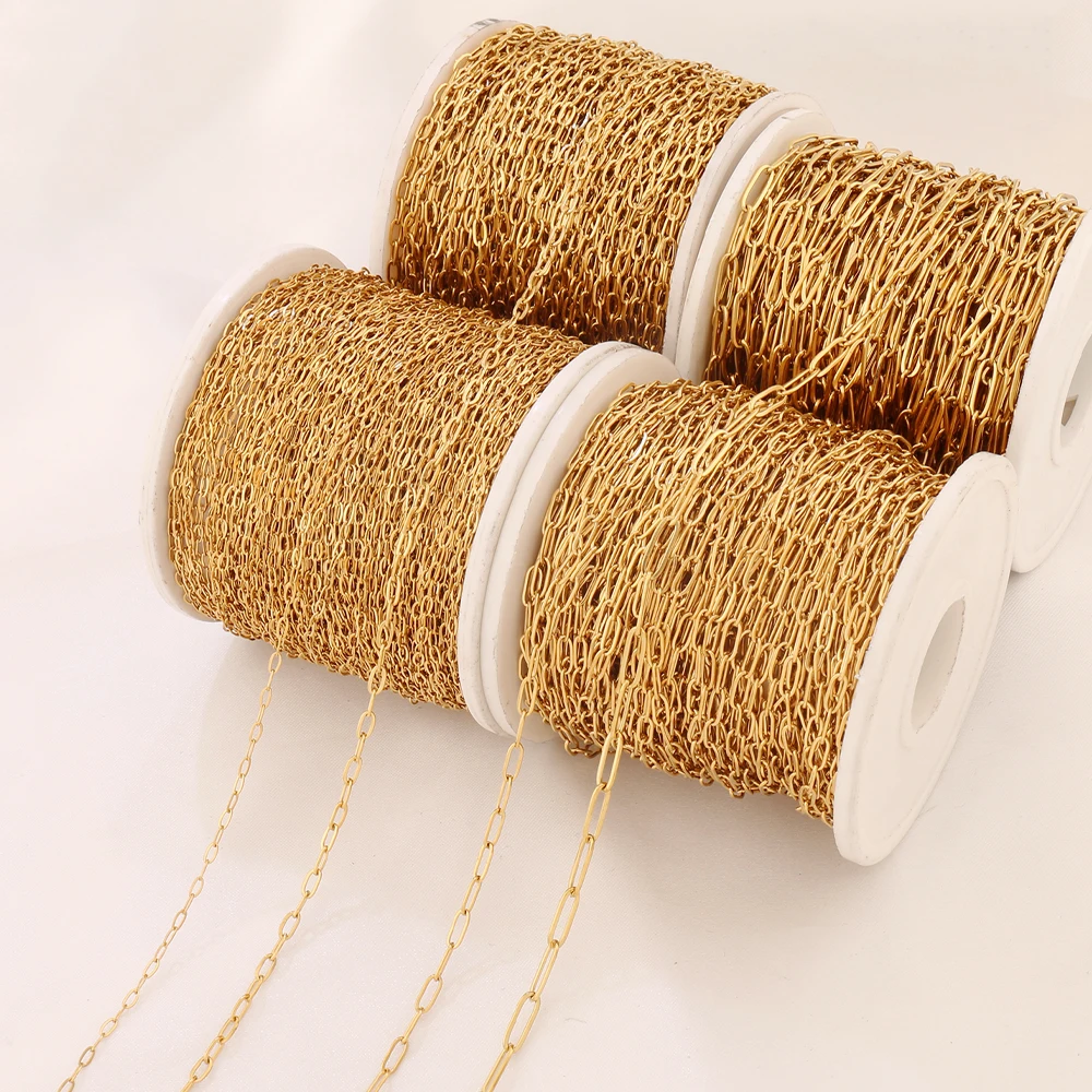 100cm Stainless Steel Bulks Flat Oval Cable Cross Chains Findings For Jewelry Making DIY Necklace Bracelet Supplies Accessories