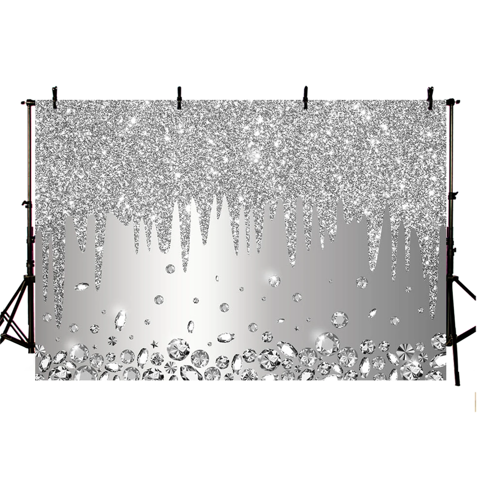 Silver Wedding Birthday Party Backdrop Dripping Glitter Crystal Diamond Bridal Shower Photography Background Baby Shower Banner