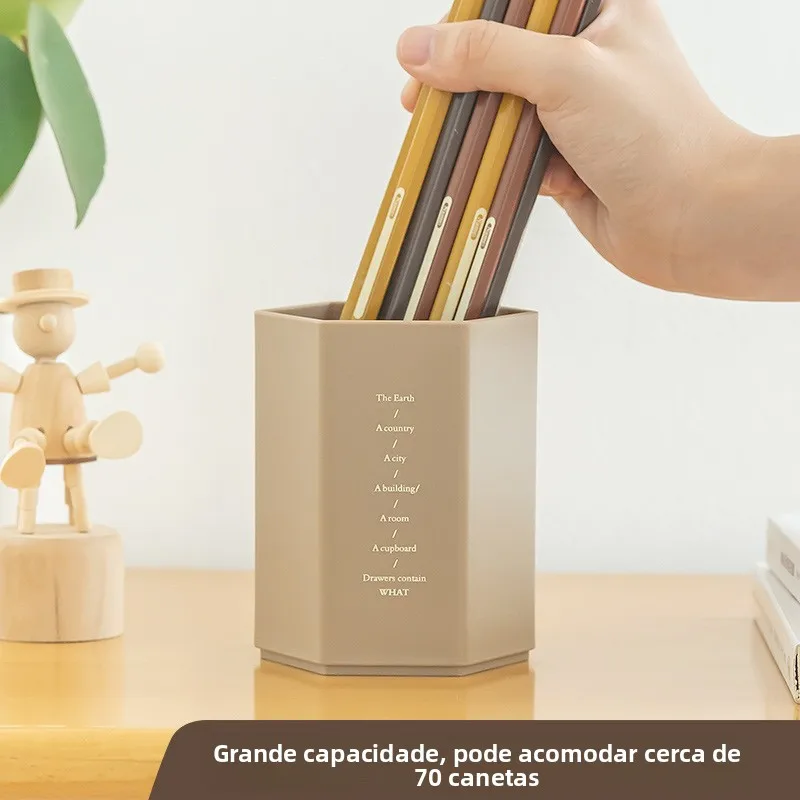 大容量六角形シングルグリッドプラスチックペンホルダー、クリエイティブなオフィスデスクトップ学生文房具、正方形プラスチックペンポット