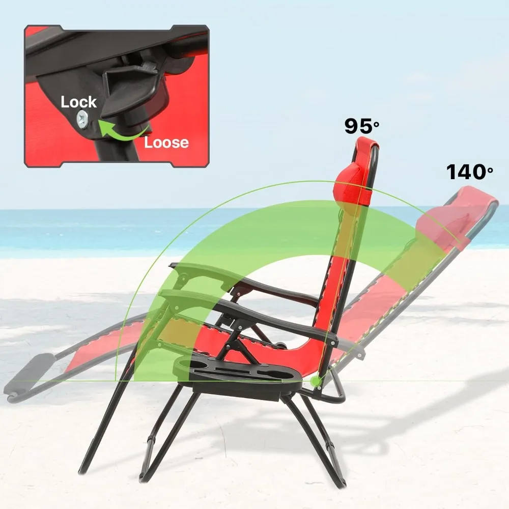 مجموعة كراسي صالة XL بدون جاذبية كبيرة الحجم مكونة من كرسيين فناء عريض جدًا مع صينية حامل أكواب قابلة للطي في الهواء الطلق ومضادة للجاذبية #5