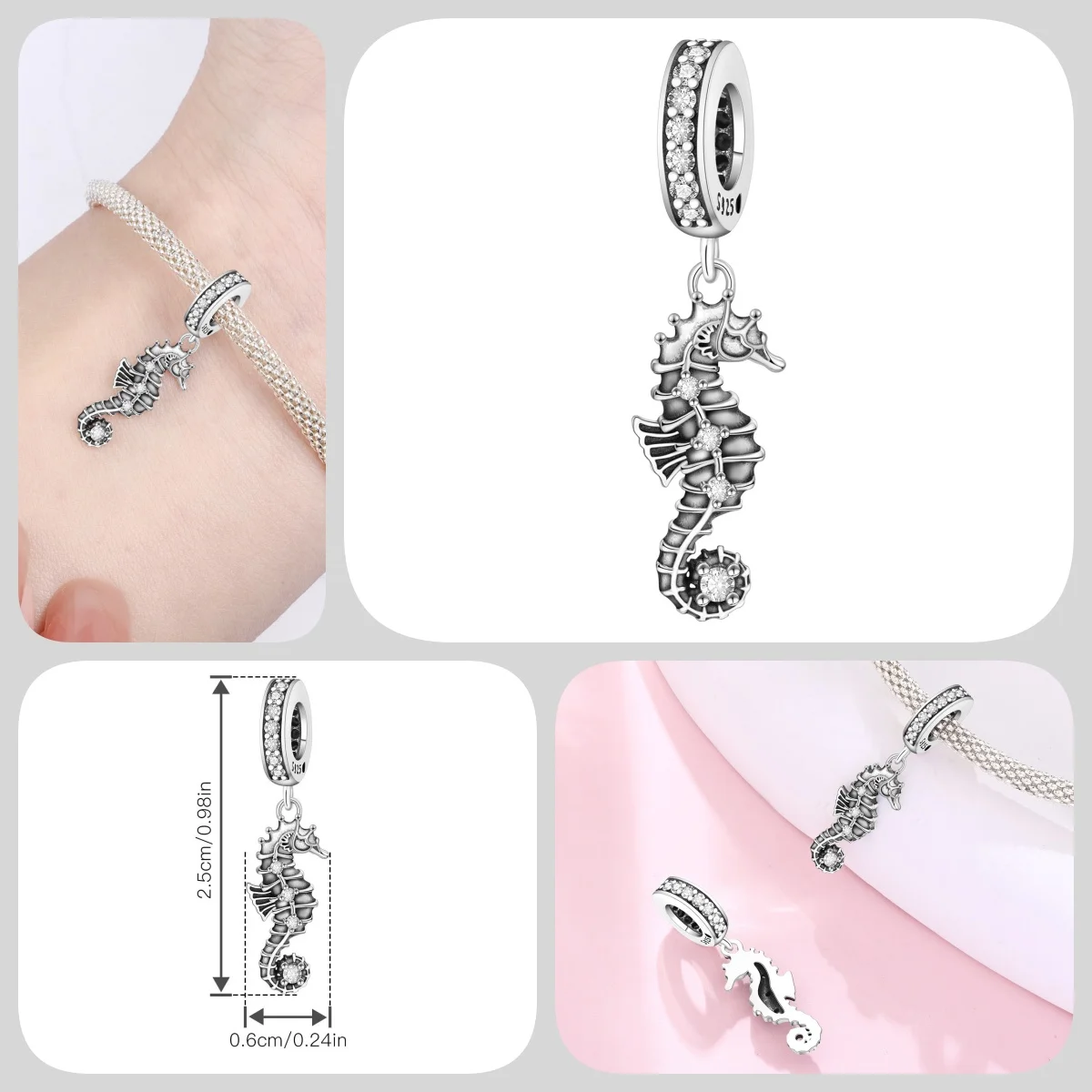 Blauer Charm, 925er Sterlingsilber, Ozeanperlen, Betta-Fisch-Anhänger, Geburtstagsfeier, Geschenk für Frauen, Armband, Halskette, DIY-Perlen, Schmuck – Detail 11