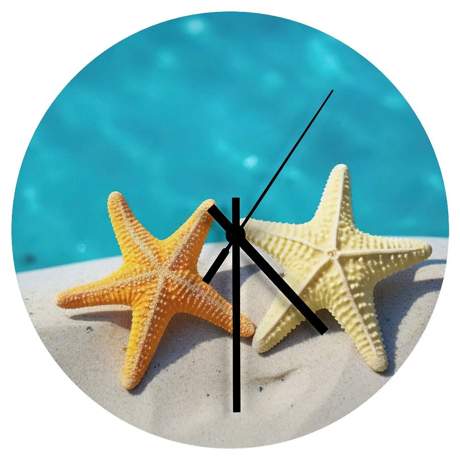 

Bedroom Wall Clock Beach Starfish Sea star Clocks 12 inch Mute Wood Round Patterned Battery Powered Sporty Home Decor