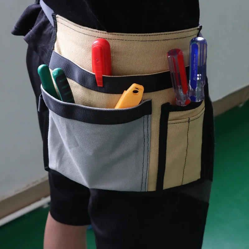 1pcs Tool Waist Bag Oxford Cloth Yellow Gray Multi Pocket Adjustable Belt Carpenter Work Pouch
