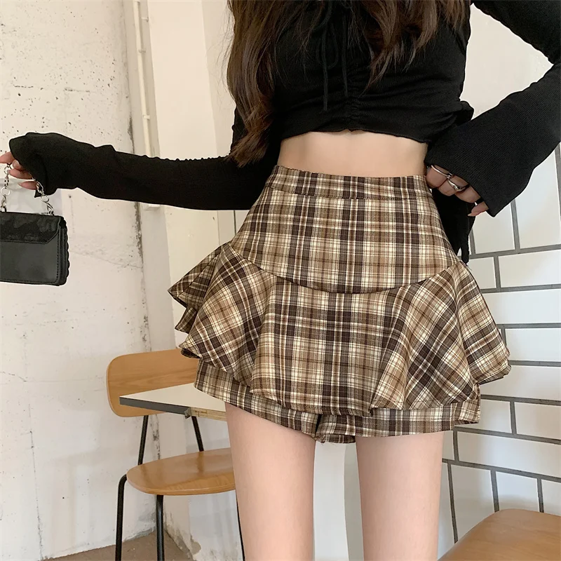 2026 Sweet Preppy Plaid Mini Skirt High Waist Slimming Spring Autumn High Waist Mini Skirt for Petite Girls Summer New Style